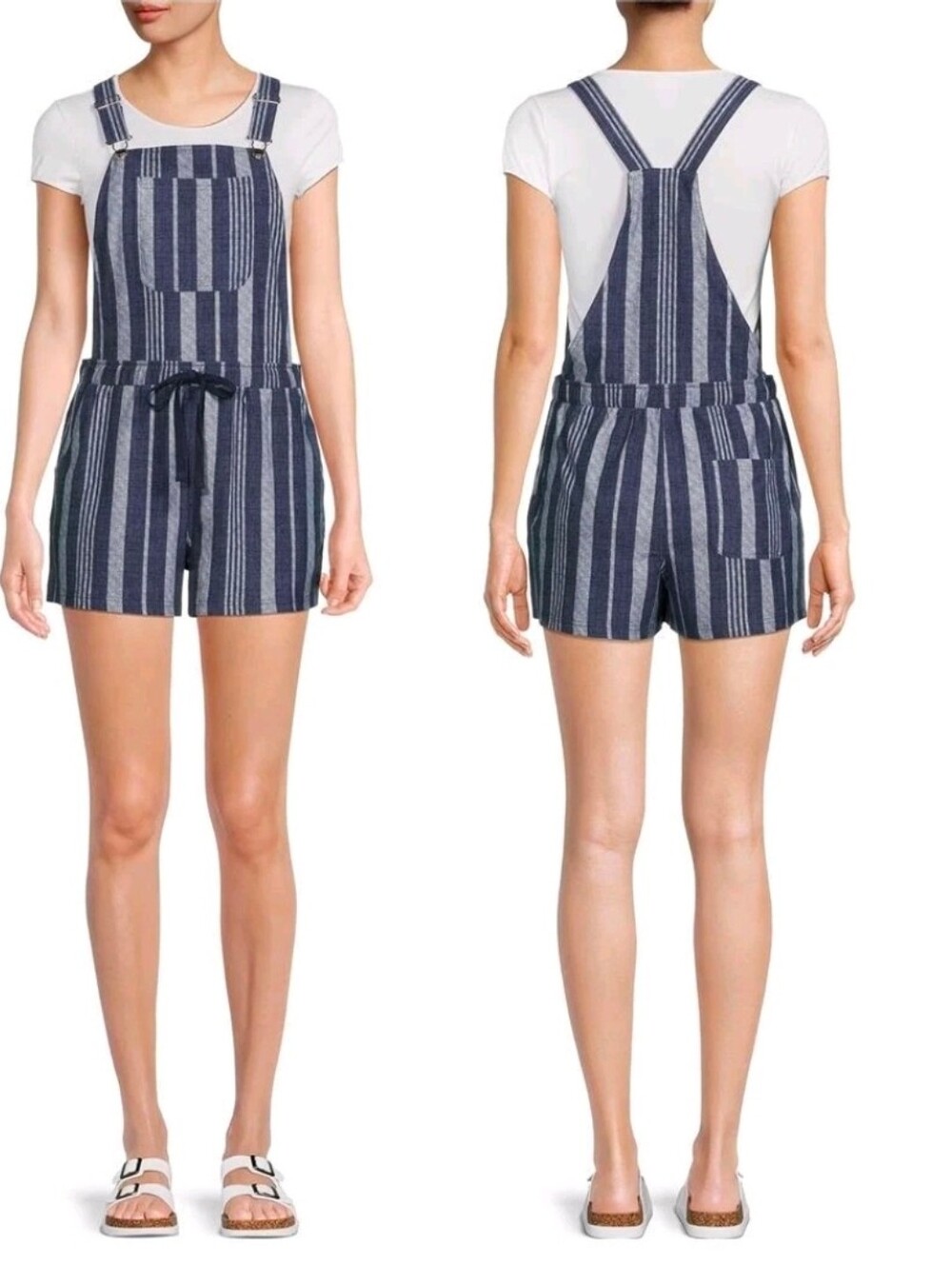 No Boundaries Juniors Shortall NWT size Overall Dark Navy Stripe